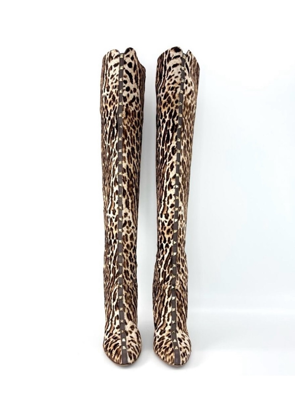 NEW Valentino Garavani Leopard-Print FUR Over-the-Knee Boots - Brown & Tan